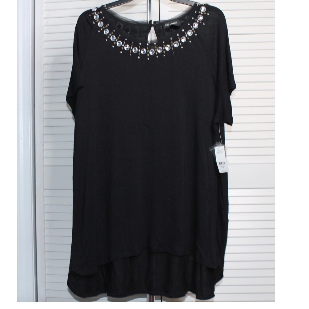 NEW Lord & Taylor High Low black Top W Rhinestones